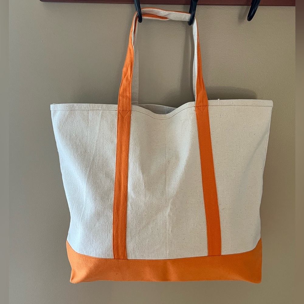 Orange and Natural Canvas Tote Bag. NEW